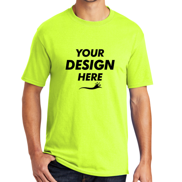 Port & Co Core Blend Tee, Safety Green, Front view, Mockup