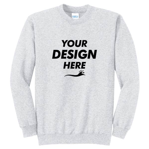 Port & Co Core Fleece Crewneck Sweatshirt, Ash, Front view, Mockup