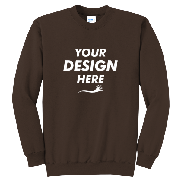 Port & Co Core Fleece Crewneck Sweatshirt, Dark Chocolate Brown, Front view, Mockup