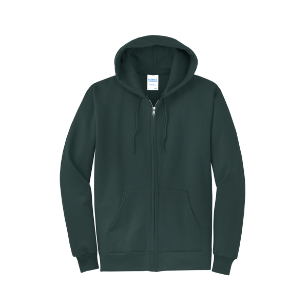 Port & Co Core Fleece Full Zip Hooded Sweatshirt, Dark Green, Front view