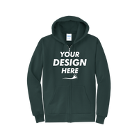 Port & Co Core Fleece Full Zip Hooded Sweatshirt, Dark Green, Front view, Mockup