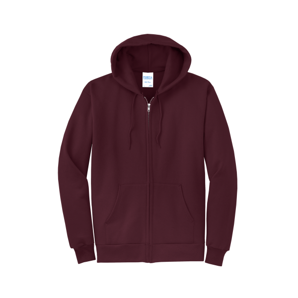 Port & Co Core Fleece Full Zip Hooded Sweatshirt, Maroon, Front view