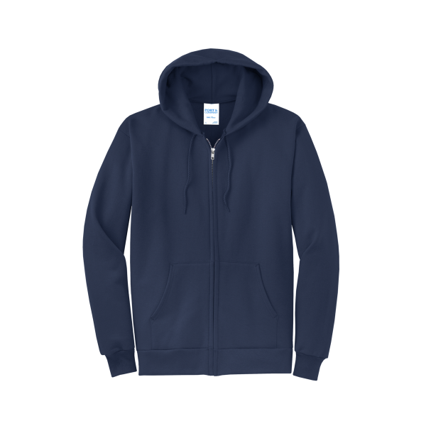 Port & Co Core Fleece Full Zip Hooded Sweatshirt, Navy, Front view