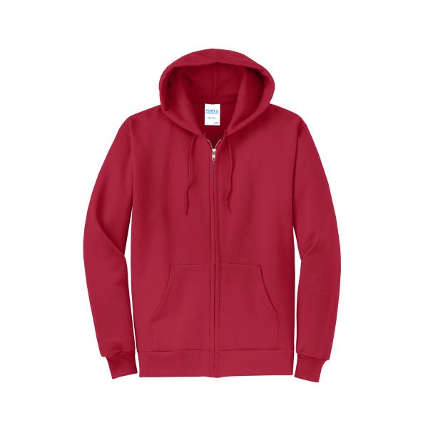 Port & Co Core Fleece Full Zip Hooded Sweatshirt, Red, Front view