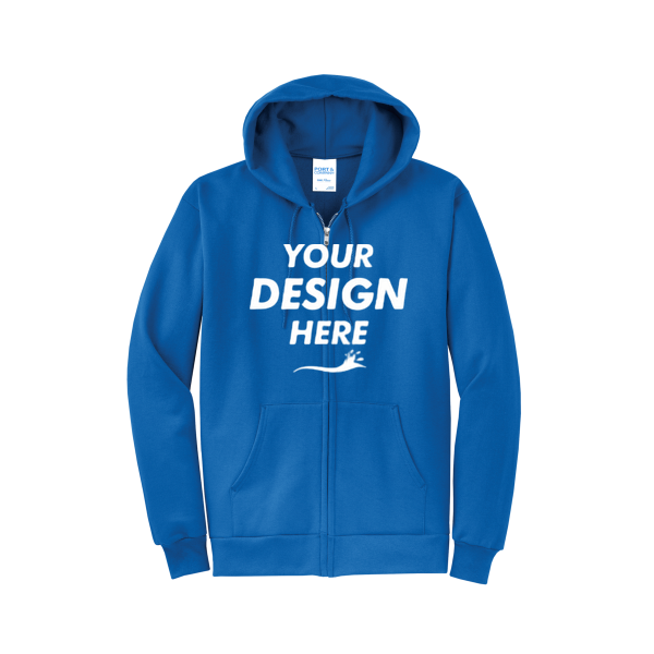 Port & Co Core Fleece Full Zip Hooded Sweatshirt, Royal, Front view, Mockup