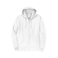 Port & Co Core Fleece Full Zip Hooded Sweatshirt, White, Front view