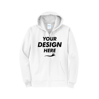 Port & Co Core Fleece Full Zip Hooded Sweatshirt, White, Front view, Mockup