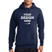 Port & Co Core Fleece Pullover Hooded Sweatshirt, Navy, Front view, Mockup