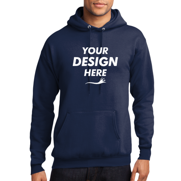 Port & Co Core Fleece Pullover Hooded Sweatshirt, Navy, Front view, Mockup