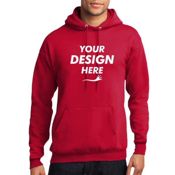 Port & Co Core Fleece Pullover Hooded Sweatshirt, Red, Front view, Mockup