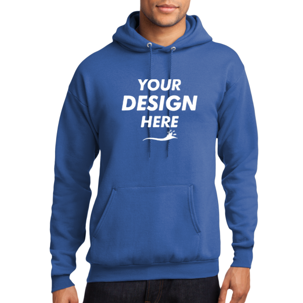 Port & Co Core Fleece Pullover Hooded Sweatshirt, Royal, Front view, Mockup