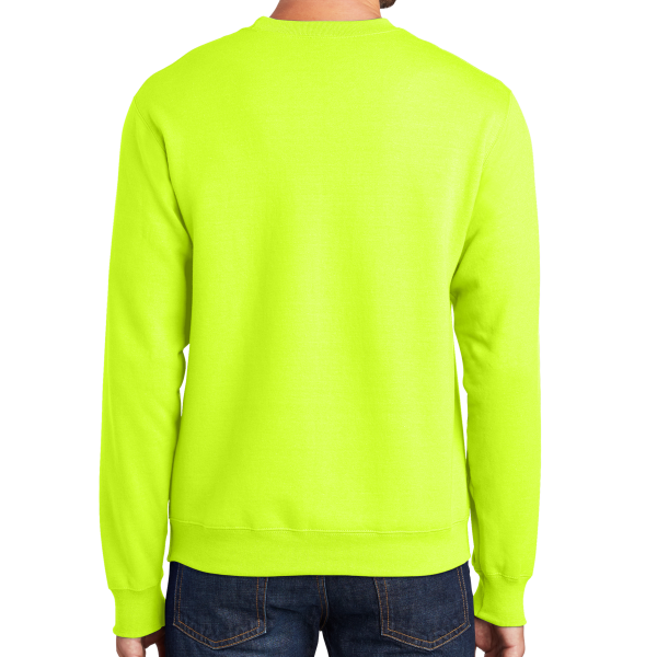 Port & Co Essential Fleece Crewneck Sweatshirt, Safety Green, Back view