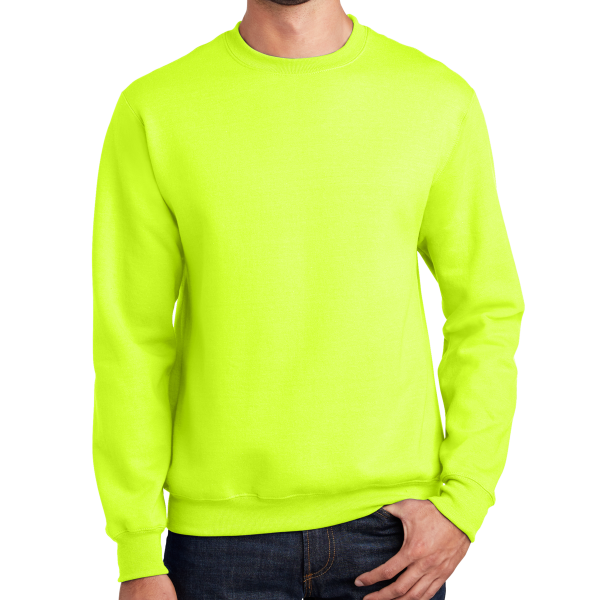 Port & Co Essential Fleece Crewneck Sweatshirt, Safety Green, Front view