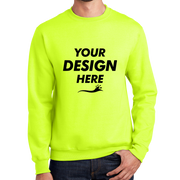 Port & Co Essential Fleece Crewneck Sweatshirt, Safety Green, Front view, Mockup