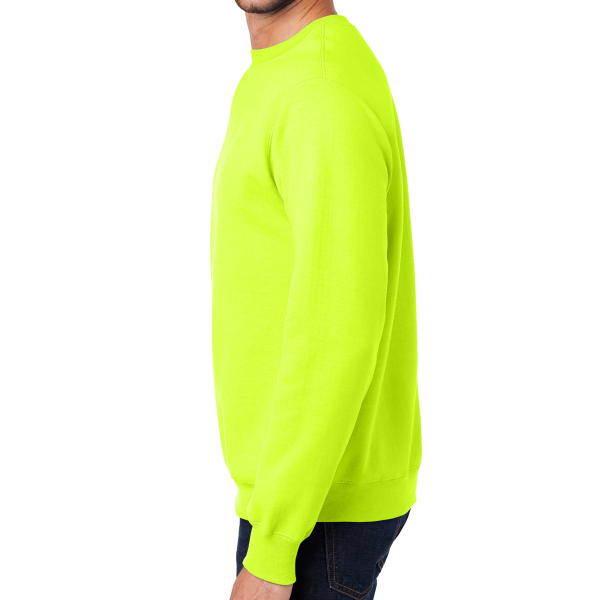 Port & Co Essential Fleece Crewneck Sweatshirt, Safety Green, Left Sleeve view
