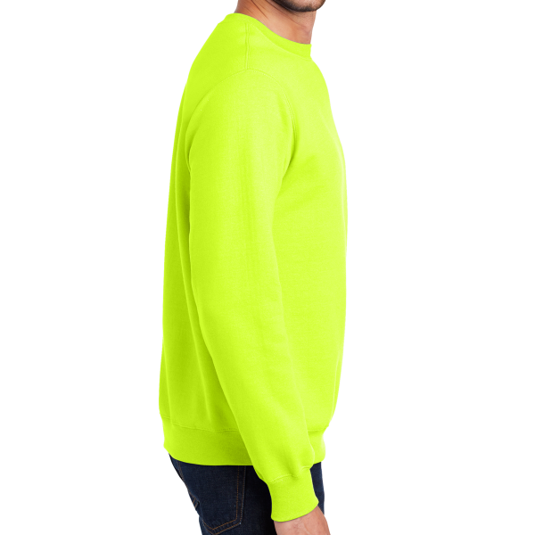 Port & Co Essential Fleece Crewneck Sweatshirt, Safety Green, Right Sleeve view