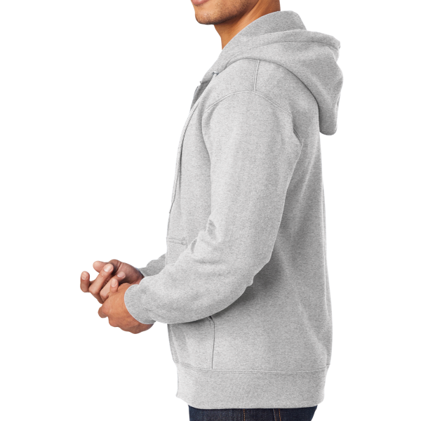 Port & Co Essential Fleece Full Zip Hooded Sweatshirt, Ash, Left Sleeve view