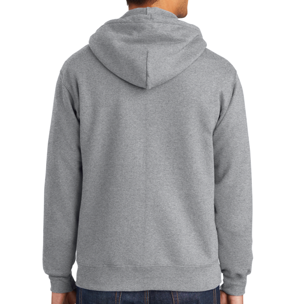Port & Co Essential Fleece Full Zip Hooded Sweatshirt, Athletic Heather, Back view