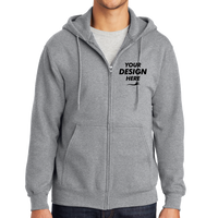 Port & Co Essential Fleece Full Zip Hooded Sweatshirt, Athletic Heather, Front view, Mockup