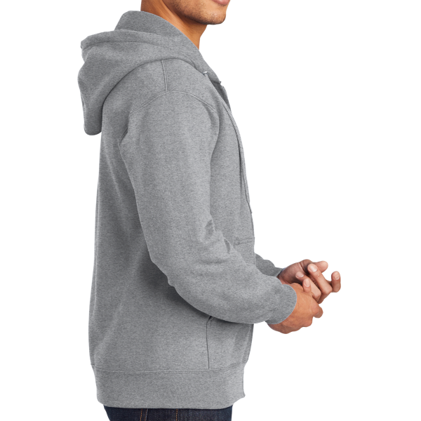 Port & Co Essential Fleece Full Zip Hooded Sweatshirt, Athletic Heather, Right Sleeve view