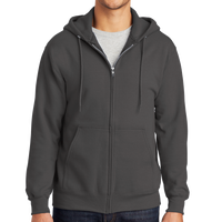 Port & Co Essential Fleece Full Zip Hooded Sweatshirt, Charcoal, Front view