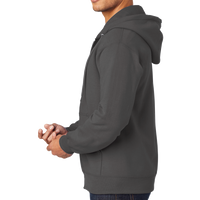 Port & Co Essential Fleece Full Zip Hooded Sweatshirt, Charcoal, Left Sleeve view