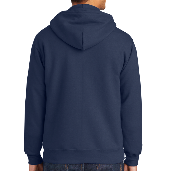 Port & Co Essential Fleece Full Zip Hooded Sweatshirt, Navy, Back view