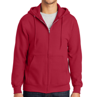 Port & Co Essential Fleece Full Zip Hooded Sweatshirt, Red, Front view