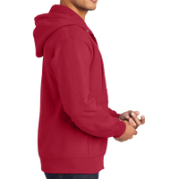 Port & Co Essential Fleece Full Zip Hooded Sweatshirt, Red, Right Sleeve view