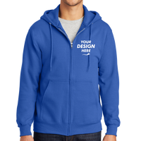 Port & Co Essential Fleece Full Zip Hooded Sweatshirt, Royal, Front view, Mockup