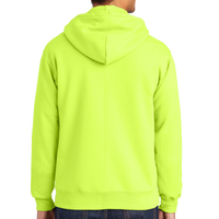 Port & Co Essential Fleece Full Zip Hooded Sweatshirt, Safety Green, Back view