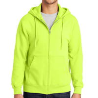 Port & Co Essential Fleece Full Zip Hooded Sweatshirt, Safety Green, Front view