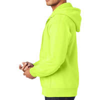 Port & Co Essential Fleece Full Zip Hooded Sweatshirt, Safety Green, Left Sleeve view