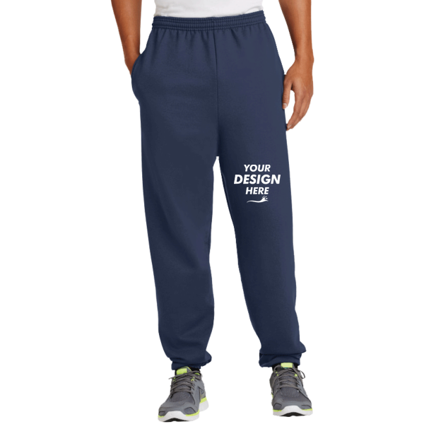 Port & Co Essential Fleece Sweatpant with Pockets, Navy, Front view, Mockup
