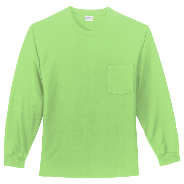Port & Co Long Sleeve Essential Pocket Tee, Lime, Front view