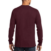 Port & Co Long Sleeve Essential Tee, Athletic Maroon, Back view