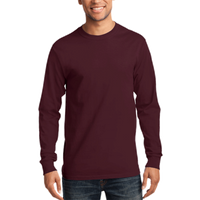Port & Co Long Sleeve Essential Tee, Athletic Maroon, Front view