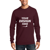 Port & Co Long Sleeve Essential Tee, Athletic Maroon, Front view, Mockup