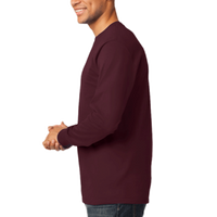 Port & Co Long Sleeve Essential Tee, Athletic Maroon, Left Sleeve view