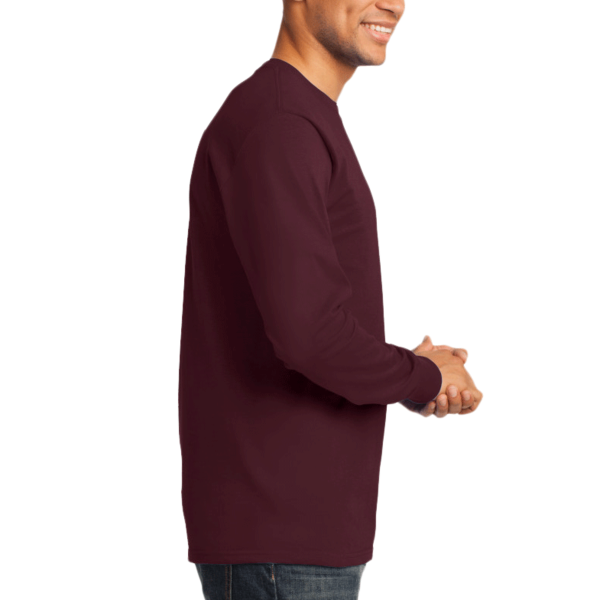 Port & Co Long Sleeve Essential Tee, Athletic Maroon, Right Sleeve view