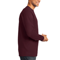 Port & Co Long Sleeve Essential Tee, Athletic Maroon, Right Sleeve view