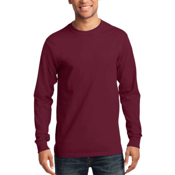 Port & Co Long Sleeve Essential Tee, Cardinal, Front view