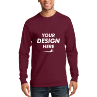 Port & Co Long Sleeve Essential Tee, Cardinal, Front view, Mockup