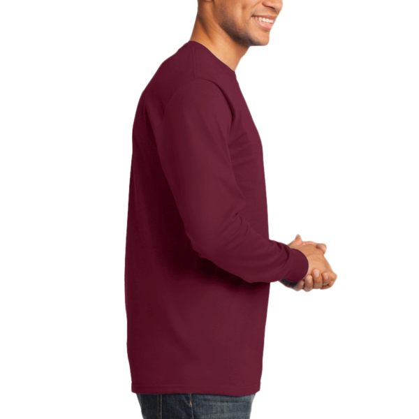 Port & Co Long Sleeve Essential Tee, Cardinal, Right Sleeve view