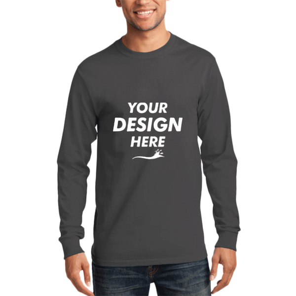 Port & Co Long Sleeve Essential Tee, Charcoal, Front view, Mockup