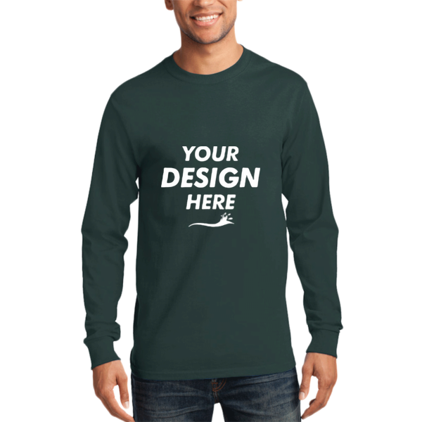 Port & Co Long Sleeve Essential Tee, Dark Green, Front view, Mockup