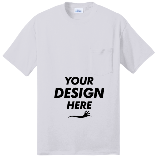 Port & Co Tall Core Blend Pocket Tee, Ash, Front view, Mockup
