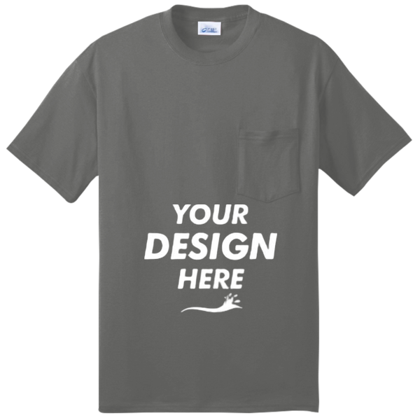Port & Co Tall Core Blend Pocket Tee, Charcoal, Front view, Mockup