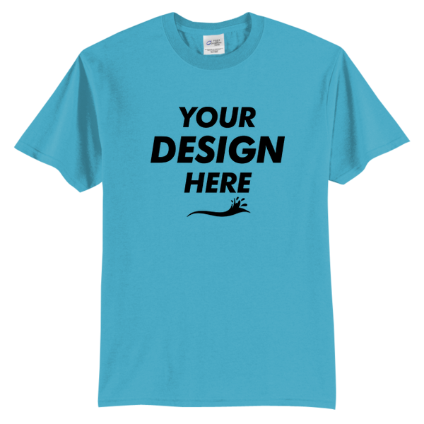 Port & Co Tall Core Blend Tee, Aquatic Blue, Front view, Mockup