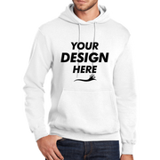 Port & Co Tall Core Fleece Pullover Hooded Sweatshirt, White, Front view, Mockup